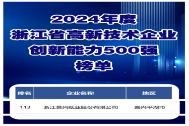 喜报！亚投娱乐纸业入选浙江省高新技术企业创新能力500强榜单
