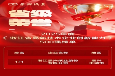 省级荣誉+1！亚投娱乐纸业上榜浙江省高新企业创新能力500强